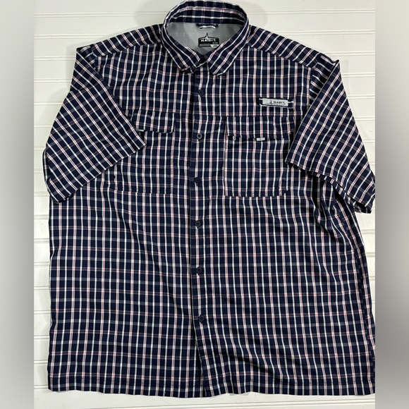 Habit Men’s Short Sleeve Plaid Shirt Button Up Size XL Solar Factor Hiking Camp - Picture 8 of 16